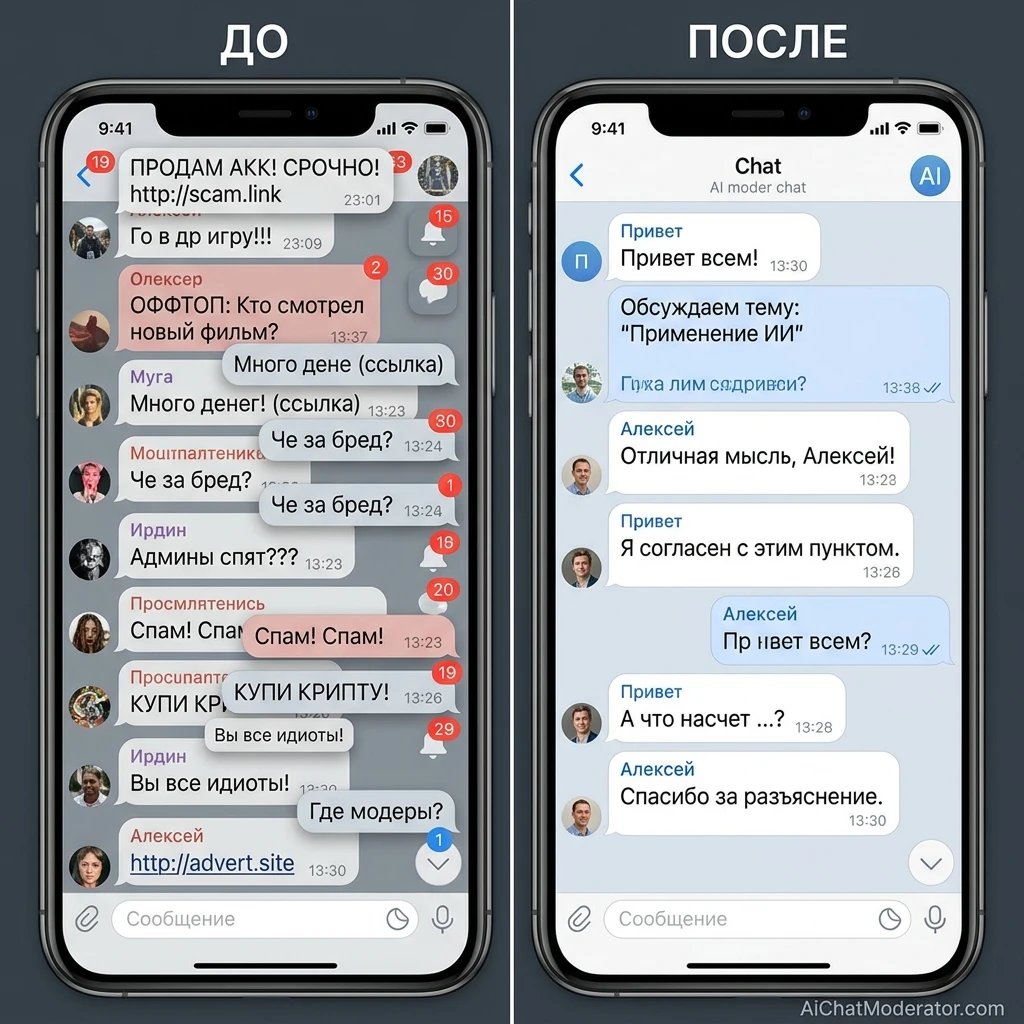 Чат без присмотра vs с AiChatModerator