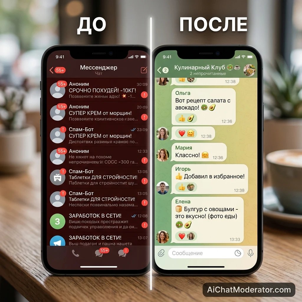 Кейс: кулинарный чат 300 человек до и после модерации